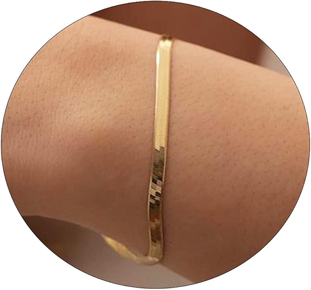 Dainty Gold Bracelet for Women 14K Gold Plated Lightweight Chain Bracelet Herringbone Twisted Rop... | Amazon (US)