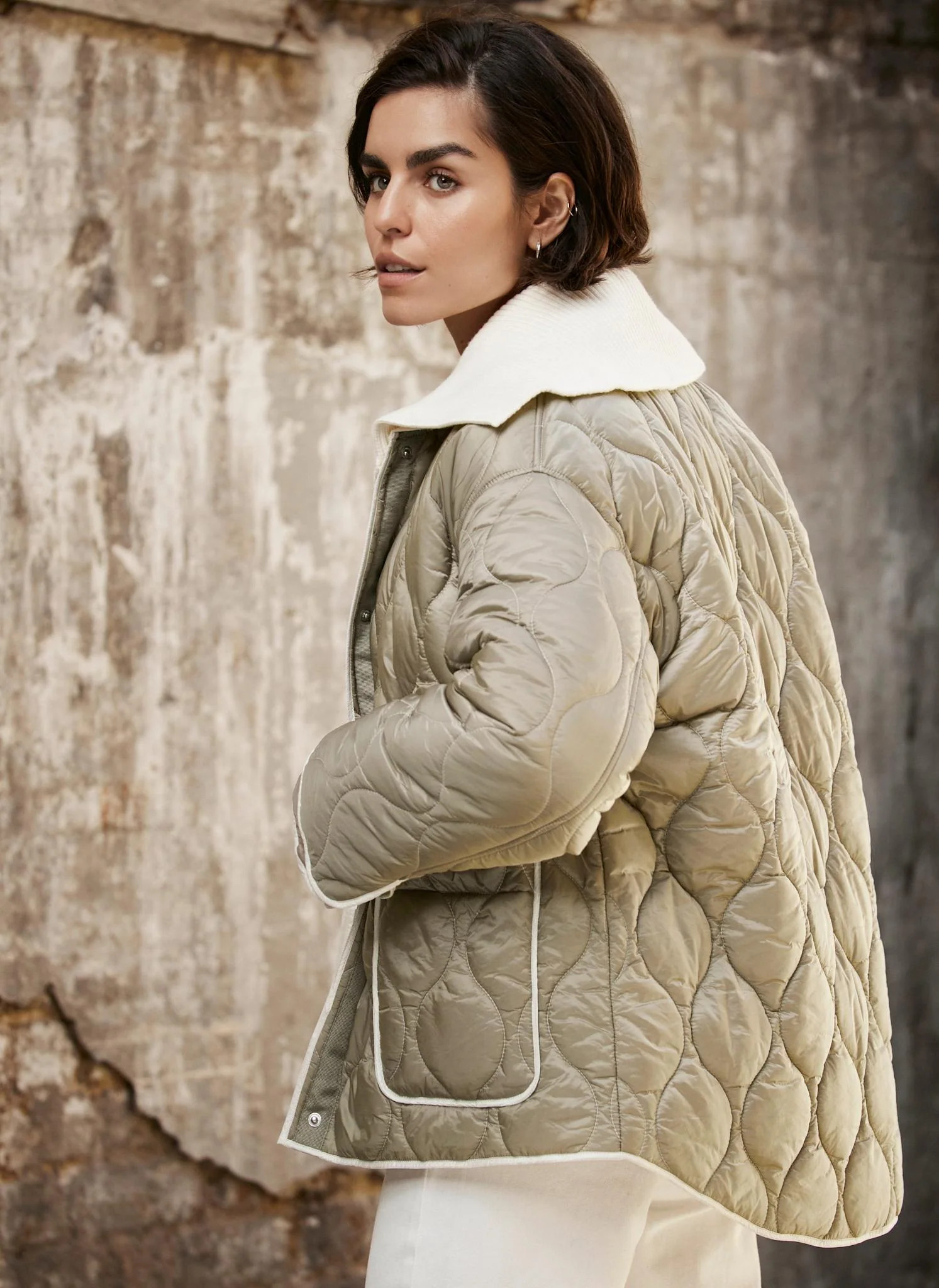 Khaki Padded Boxy Jacket | Mint Velvet (US)