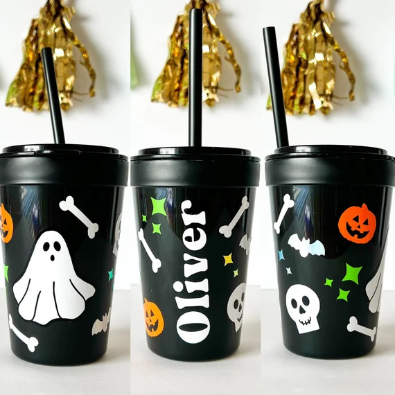Halloween Personalized Kids Cup with Custom Name | Spooky Season | Cute Pumpkin and Bats | Straw ... | Etsy (US)