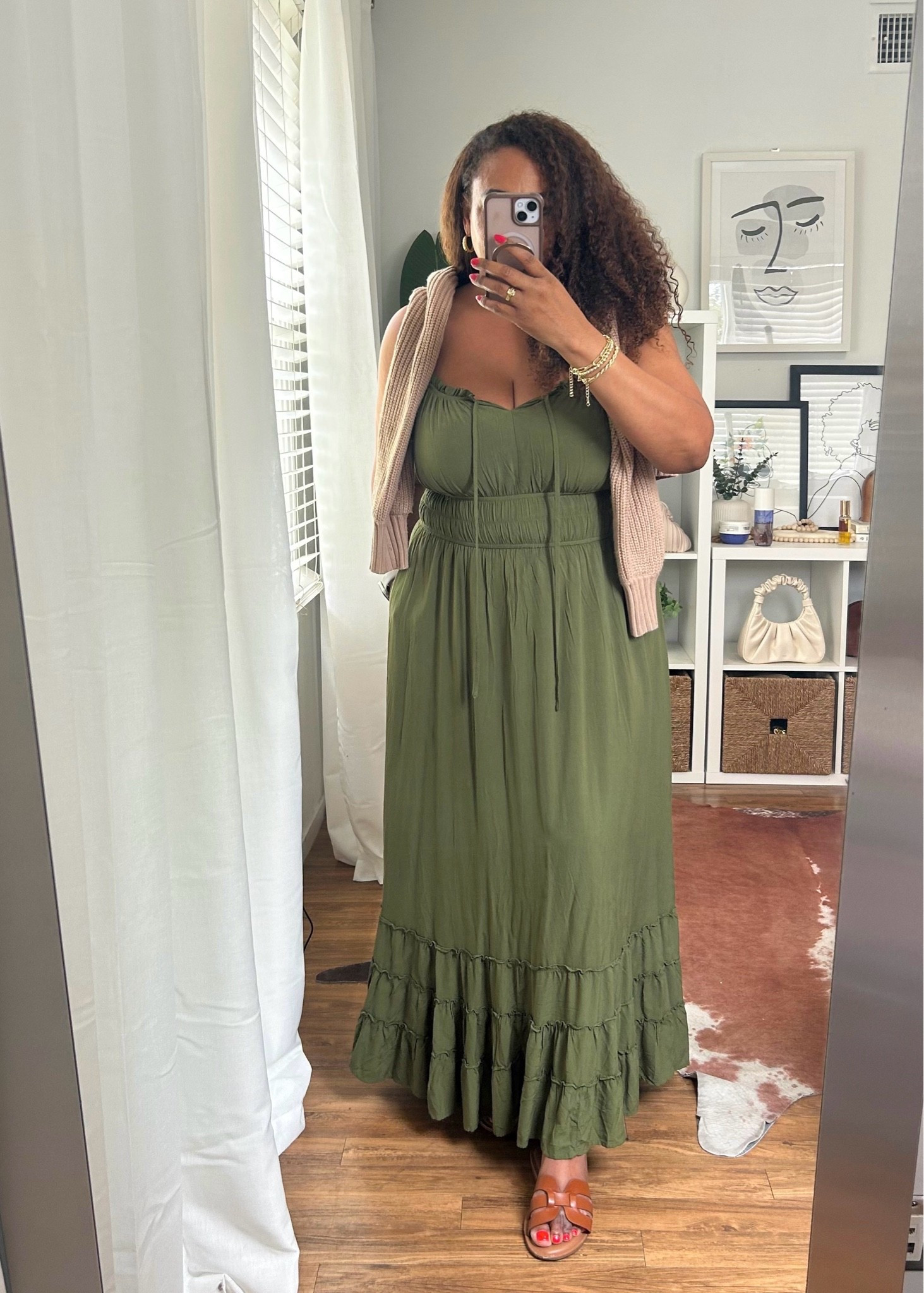 Fall maxi dress size l with a cardigan over the shoulders. 🫶🏾🍁