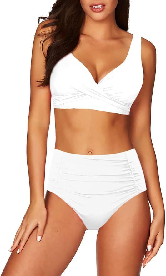 HAPCOPE High Waiste Bikini Sets for Women Ruched 2 Piece Swimsuit Sexy V Neck Wrap Twist Swimwear... | Amazon (US)