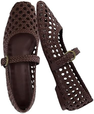 CUSHIONAIRE Weston Women’s Hand Woven Dressy Ballet Flats – Faux Leather Mary Jane with Adjus... | Amazon (US)