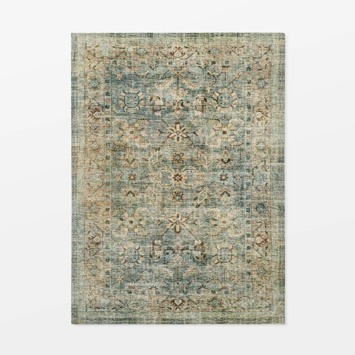 7'x10' Ledges Digital Floral Print Distressed Persian Style Rug Green - Threshold™ designed wit... | Target