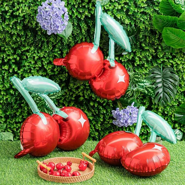2/5pcs Red Cherry Foil Balloons, Sweet Cherry Themed Birthday, Wedding Party Decorations, Ideal For Summer Gatherings, Beach And Pool Celebrations, Birthday - Tropical Hawaiian Style Decors, Perfect For Cherry Themed Summer Birthday Party, General Occasions, Retirement Party, Bridal Shower, Theme Party, Mother's Day, Father's Day, Teacher's Day Holiday, No Power Required | SHEIN