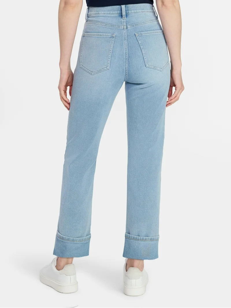 Time and Tru Women's High Rise Straight Leg Cuffed Jeans, 26.5" Inseam, Sizes 0-20 | Walmart (US)