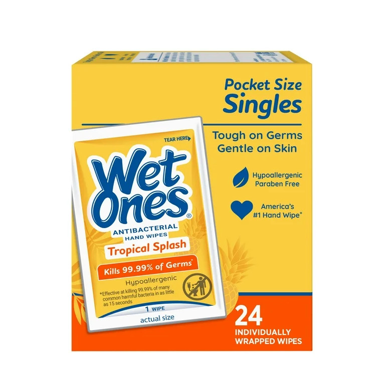 Wet Ones Antibacterial Hand Wipes, Tropical Splash Citrus Scent, 24 Ct Individually Wrapped Wipes | Walmart (US)