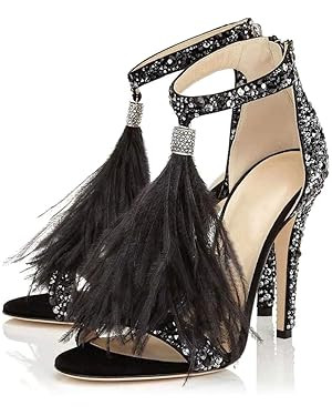 Hinyyrin Women's Tassels Rhinestone Heeled Sandals Wedding Dress White Sandals Stiletto Heel Pear... | Amazon (US)