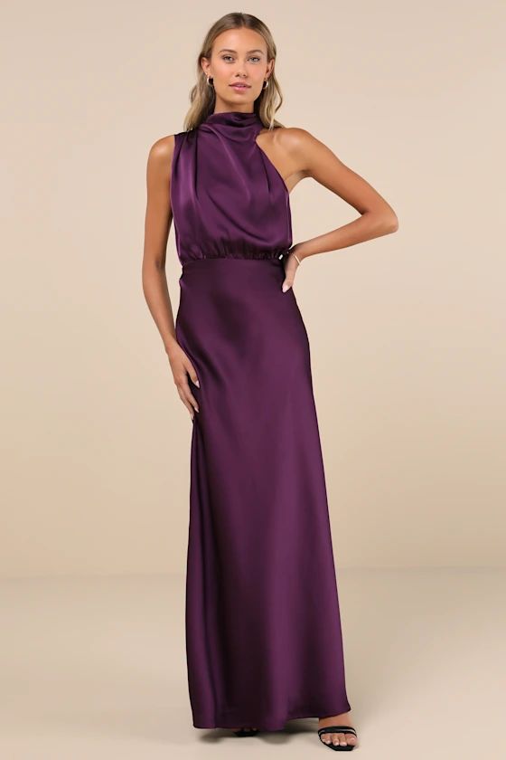 Distinctive Charm Purple Satin Asymmetrical Maxi Dress | Lulus