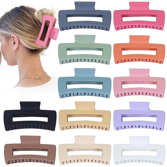 Sisiaipu 4.1 Inch Jumbo Hair Clips - 12 Pcs Colorful Square Jaw Clips for Thick Hair, Women and G... | Amazon (US)