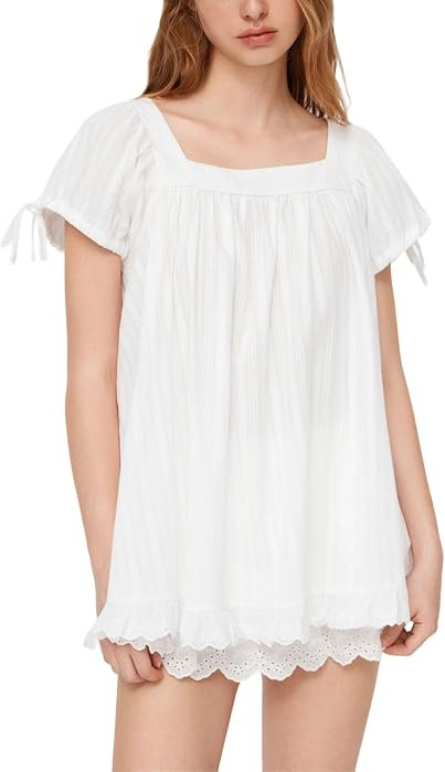 Womens Square Neck Blouse Short Sleeve Babydoll Ruffle Tops Oversized Cute Peplum Casual Top | Amazon (US)