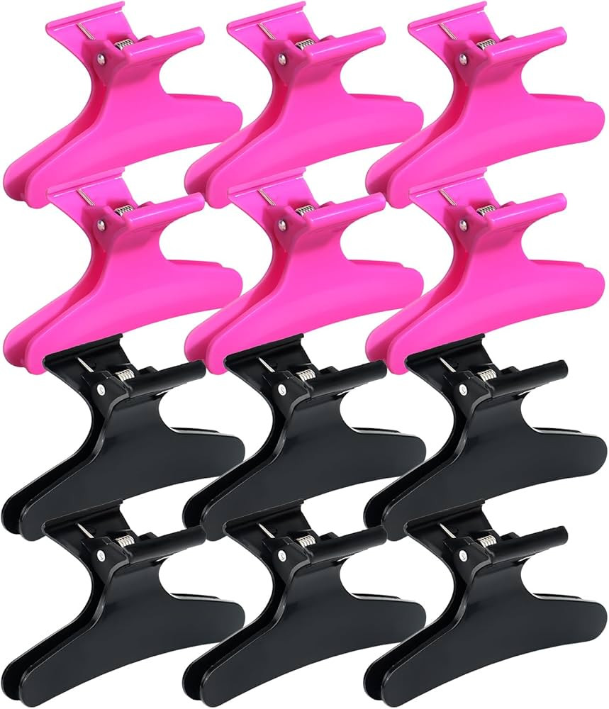 Ondder Black Hot Pink Butterfly Hair Claw Clips for Styling Sectioning Hair Styling Clips Makeup ... | Amazon (US)