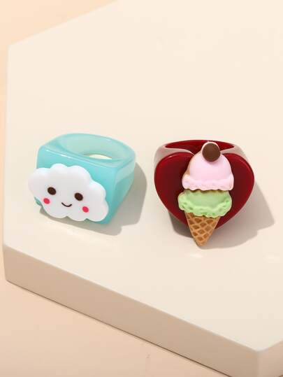 2pcs Resin Ring | SHEIN