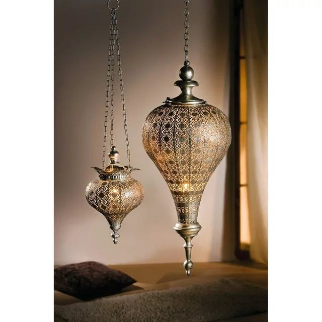 Westcharm Antique Silver Oriental Moroccan Pendant Light Ramadan Hanging Candle Lantern - Extra L... | Walmart (US)