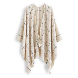 Grid Print Fringed Edge Poncho | Chicwish