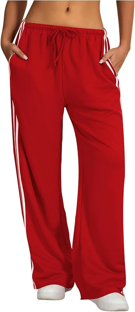 Women's Y2K Baggy Sweatpants Wide Leg Track Pants Striped Low Rise Drawstring Pant Joggers Street... | Amazon (US)