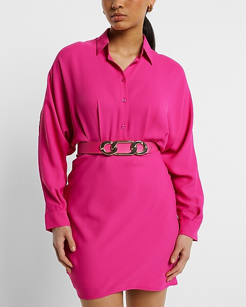 Collared Half Button Front Mini Portofino Shirt Dress | Express