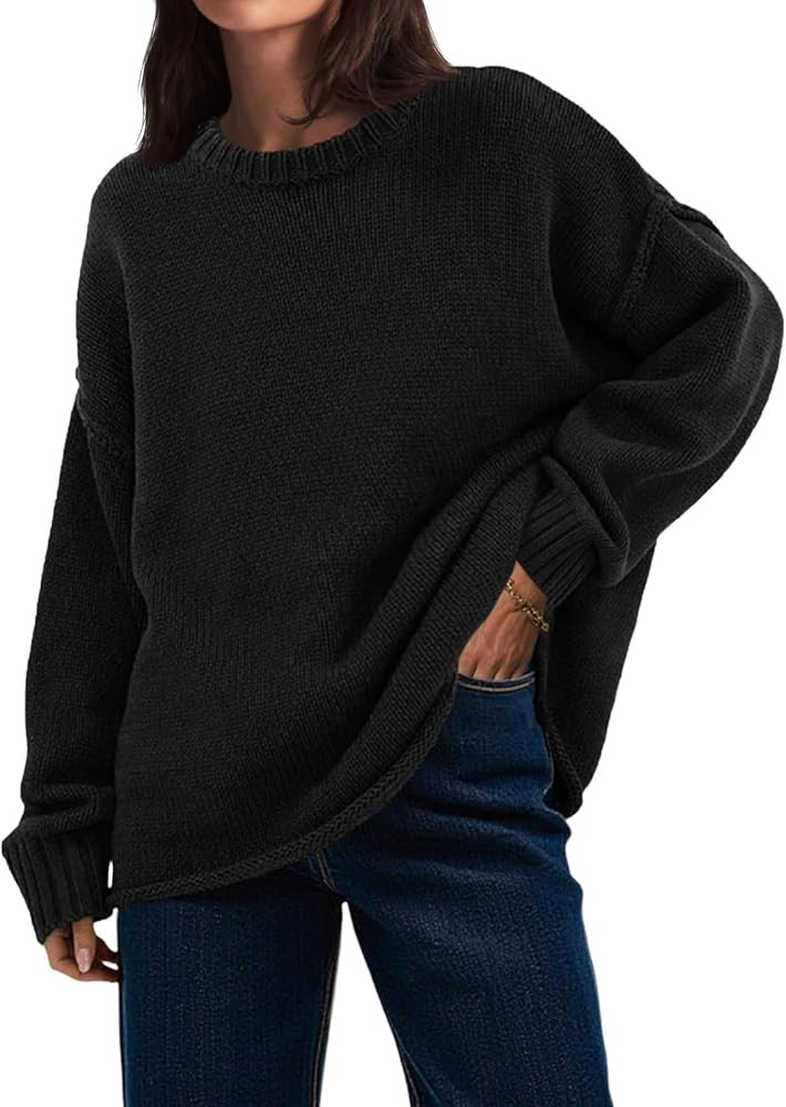 Saodimallsu Womens Oversized Crew Neck Sweaters Long Sleeve Slouchy Knit Fall Casual Loose Pullov... | Amazon (US)