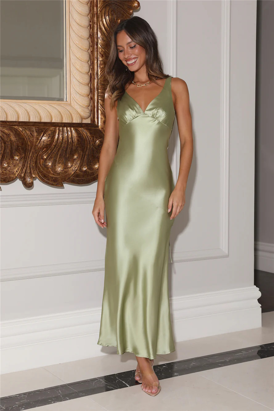 Desire Your Love Satin Maxi Dress Green | Hello Molly (US)