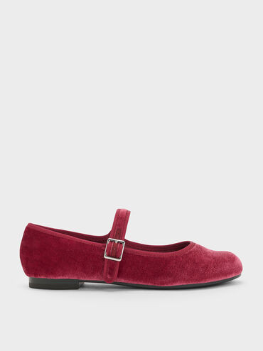 Pink Carmel Velvet Buckled Mary Jane Flats | CHARLES & KEITH | Charles & Keith US