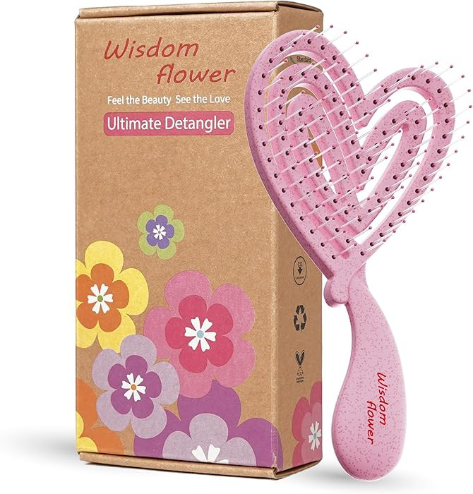 Detangler Brush – Heart-Shaped Detangling Brush for Curly, Wavy, Thick Hair – Sakura pink Hai... | Amazon (US)