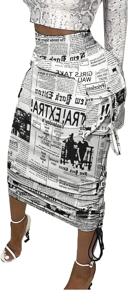 Vakkest Women's Camo Cargo Midi Skirt Elegant High Waist Vintage Dress Slit Front Ruffle Long Bod... | Amazon (US)