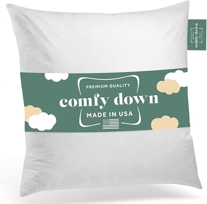 ComfyDown 20x20 Throw Pillow Insert, Down & Feather Fill, 100% Cotton Cover, Made in USA \u2013 P... | Amazon (US)