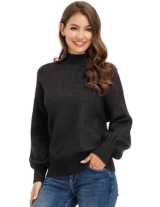 Belle Poque Women Vintage Turtleneck Knit Pullover Sweater Lantern Sleeve Oversized Sweater Top (... | Amazon (US)