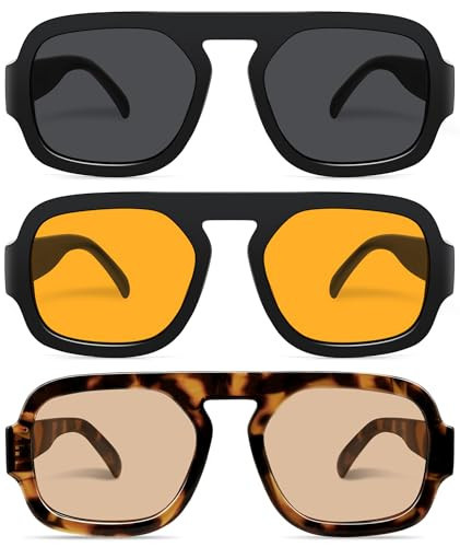 YMRFW Retro Square Aviator Sunglasses for Women Men 70s Vintage style Shades Trendy Flat Top UV Protection Sun Glasses | Amazon (US)