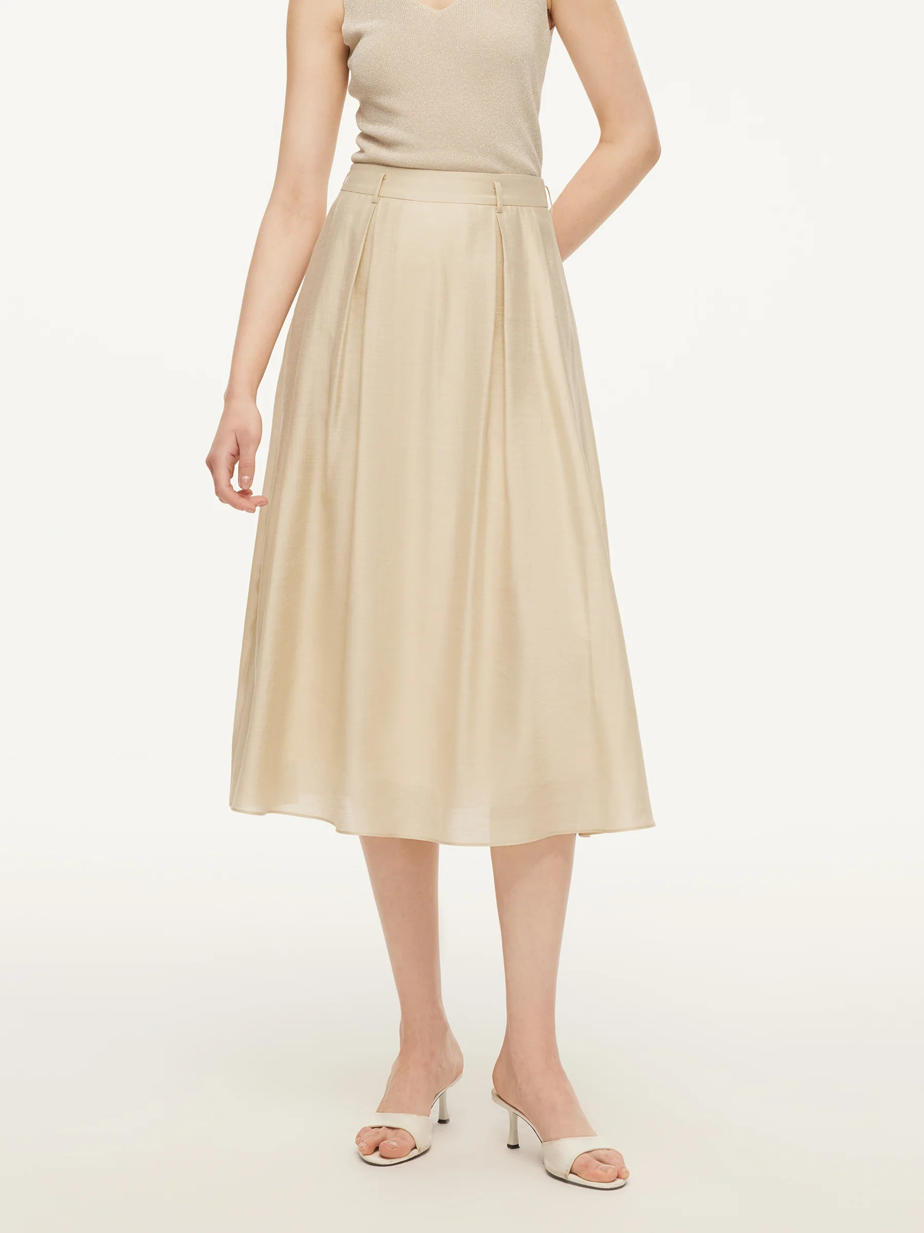 Tencel Acetate Linen Blend Women A-Line Skirt With Belt | GOELIA