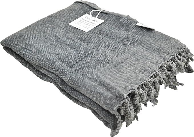 InfuseZen Stonewashed Turkish Throw Blanket in Charcoal Grey/Faded Black, Soft, Cozy and Lightwei... | Amazon (US)
