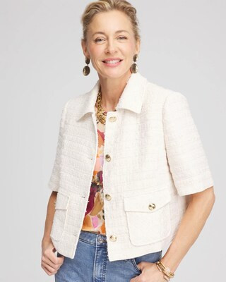 Women's Short Sleeved Tweed Lady Jacket in White | Chico's | Chico's