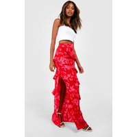 Womens Floral Frill Slip Maxi Skirt - Pink - 4 | boohoo (US & Canada)