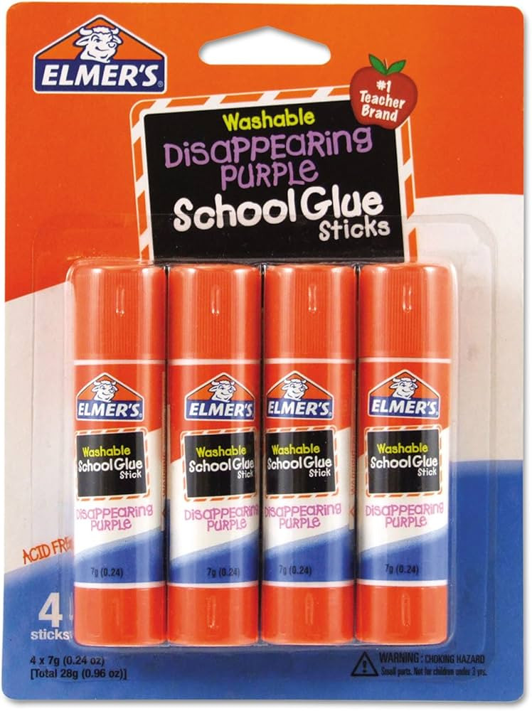 Elmer's E543 Washable School Glue Sticks, Disappearing Purple, 4/Pack | Amazon (US)