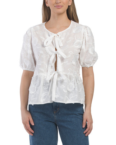 Embroidered Tie Front Short Sleeve Top | Short Sleeve Tops | Marshalls | Marshalls