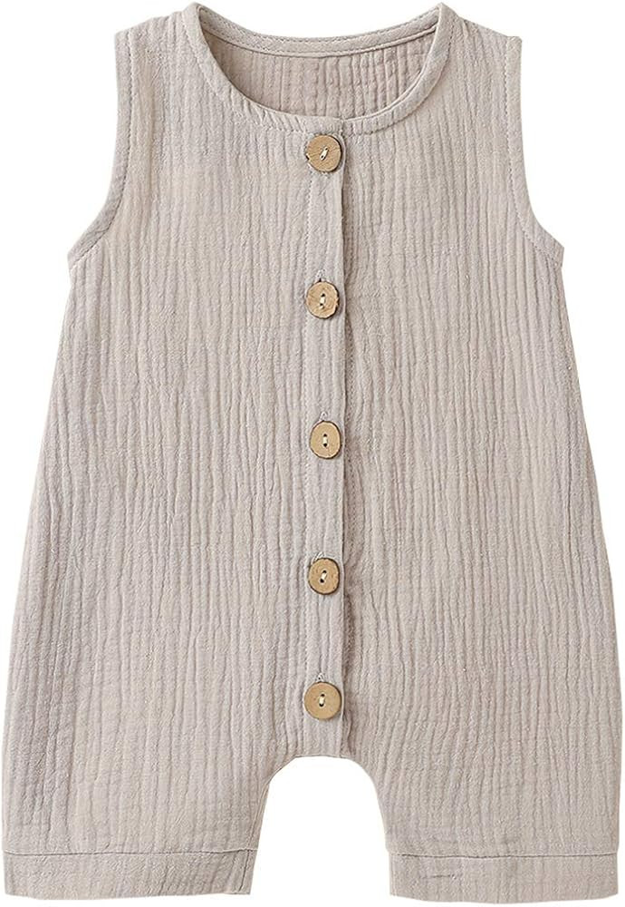Infant Newborn Baby Boys Girls Cotton Linen Romper Summer Jumpsuit Sleeveless Overalls Clothing S... | Amazon (US)