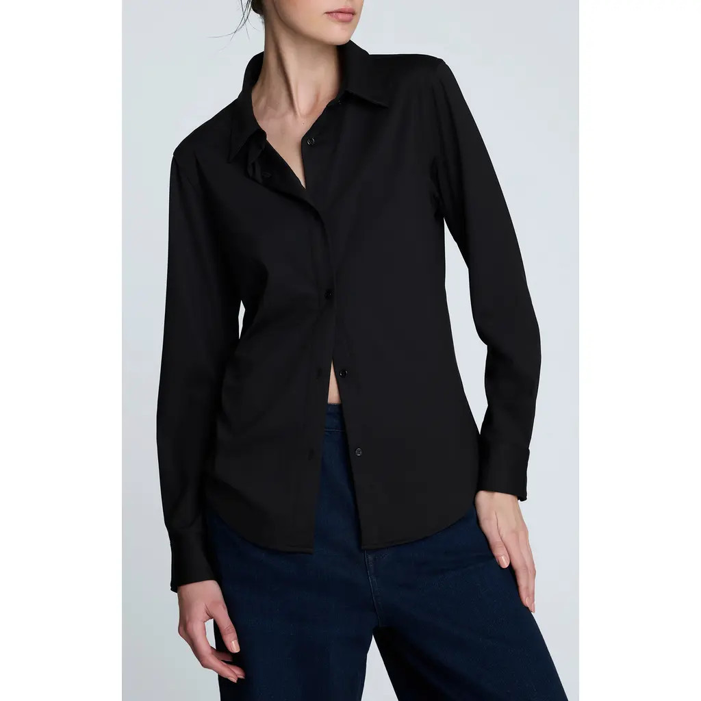 Kenneth Cole Knit Button-Up Shirt in Black at Nordstrom, Size Medium | Nordstrom