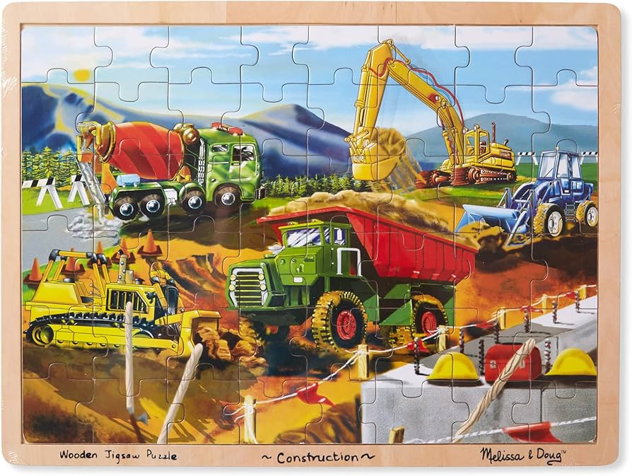 Melissa & Doug Construction Vehicles Wooden Jigsaw Puzzle With Storage Tray (48 pcs) | Amazon (US)