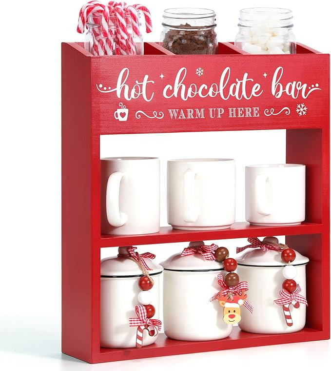 Huray Rayho Wooden Hot Chocolate Bar Organizer Coffee Bar Station Christmas Hot Cocoa Bar Contain... | Amazon (US)