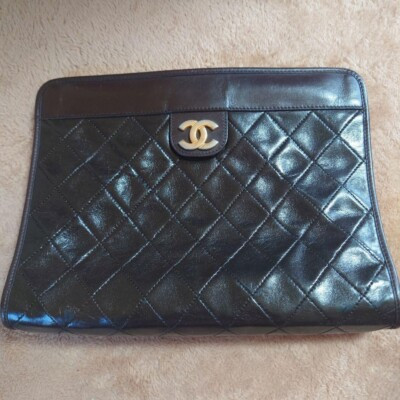CHANEL Matelasse Clutch Bag Lambskin Leather Dark brown Auth from Japan vintage | eBay US