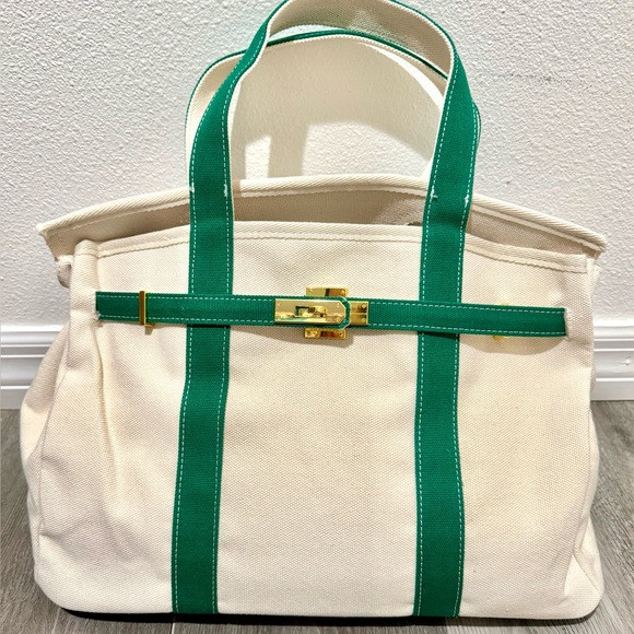 New Boatkin Custom Canvas Contrast Green Emerald Trim Tote Boat Bag | Poshmark