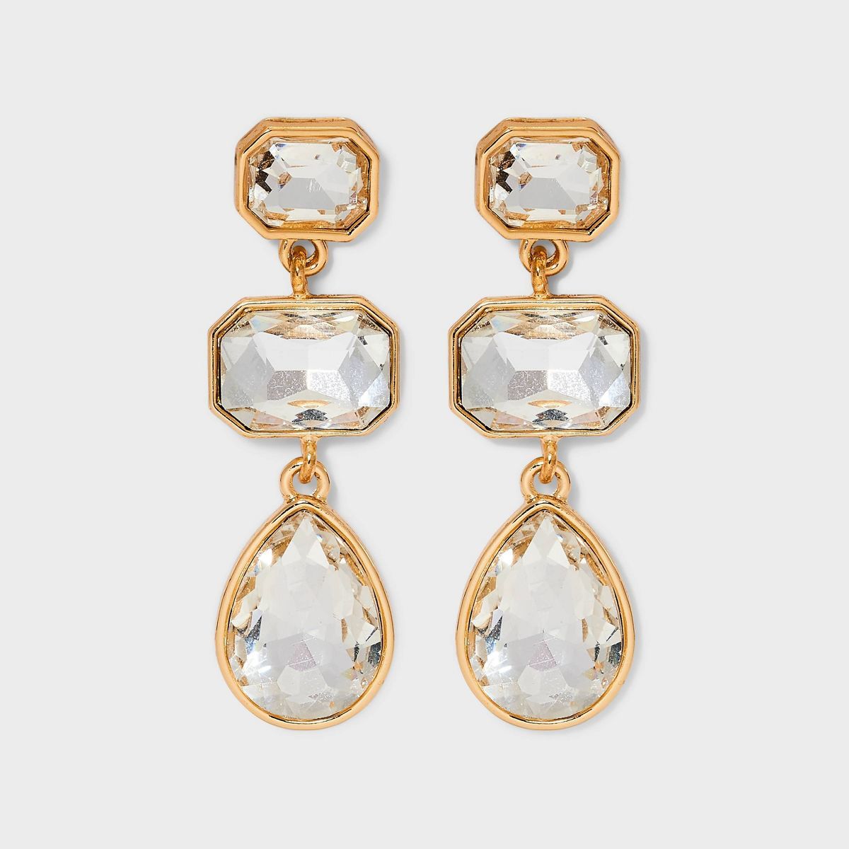 Triple with Clear Stones Drop Earrings - A New Day™ Gold | Target