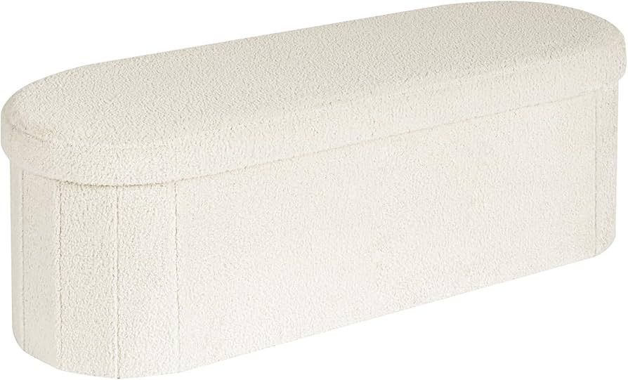 PINPLUS Foldable Oval Ottoman Storage Bench, Padded Boucle Bed End Stool Serving as Footstool and... | Amazon (UK)