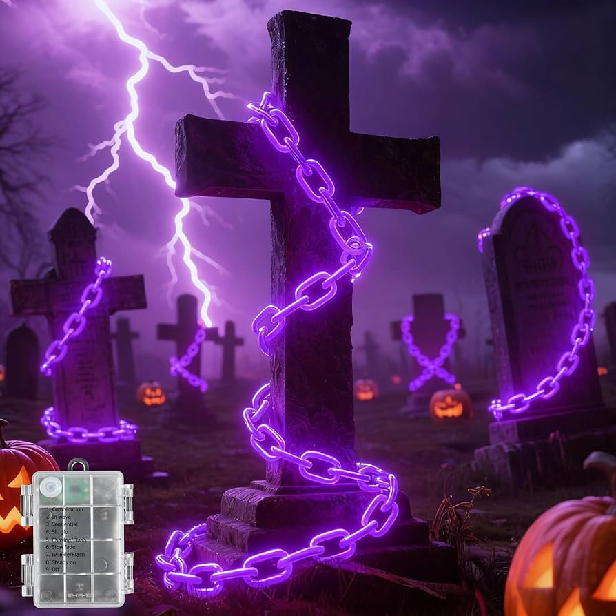 10Ft Purple Halloween Chain Lights Battery Operated with Timer, 8 Modes Halloween Decorations Ind... | Amazon (US)
