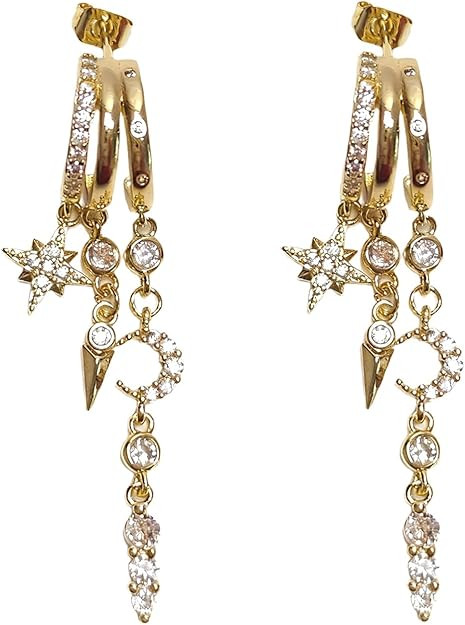 Dangle Earrings for Women,Dainty Gold Plated Hypoallergenic Small Triple Huggie Hoop Earring,Goth... | Amazon (US)