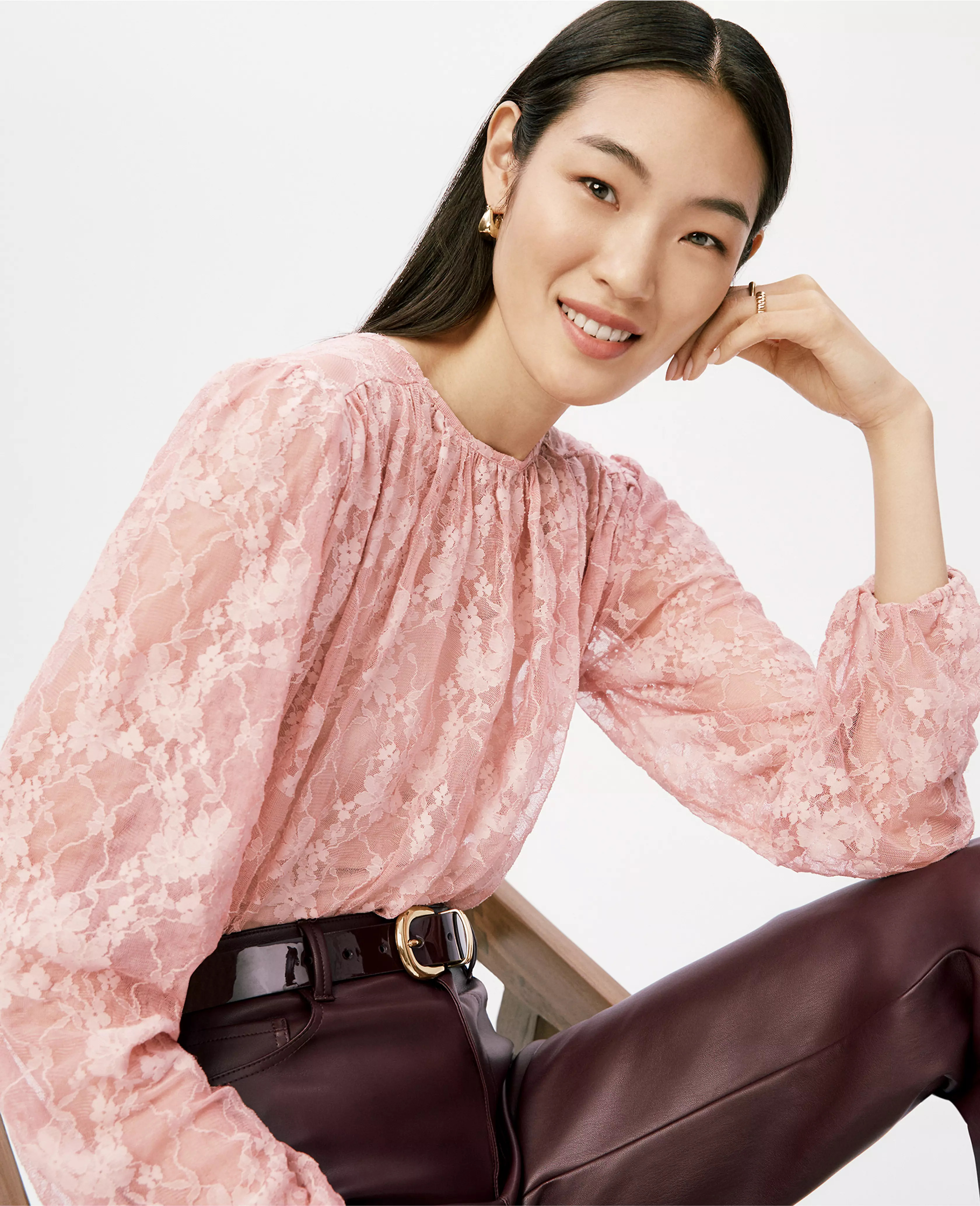 Crew Neck Shirred Blouse | Ann Taylor