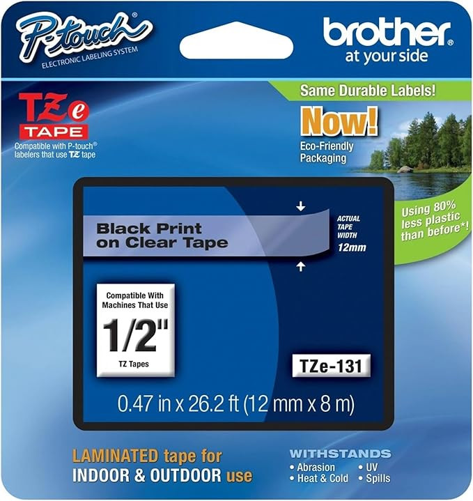 Brother Genuine P-touch TZE-131 Tape, 1/2" (0.47") Standard Laminated P-touch Tape, Black on Clea... | Amazon (US)
