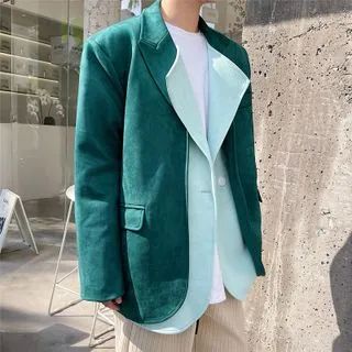 Mock Two-Piece Two-Tone Double-Breasted Blazer | YesStyle Global