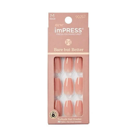 KISS imPRESS Bare but Better Press on Nails Real World Beige Medium Coffin 30 Count | Walmart (US)