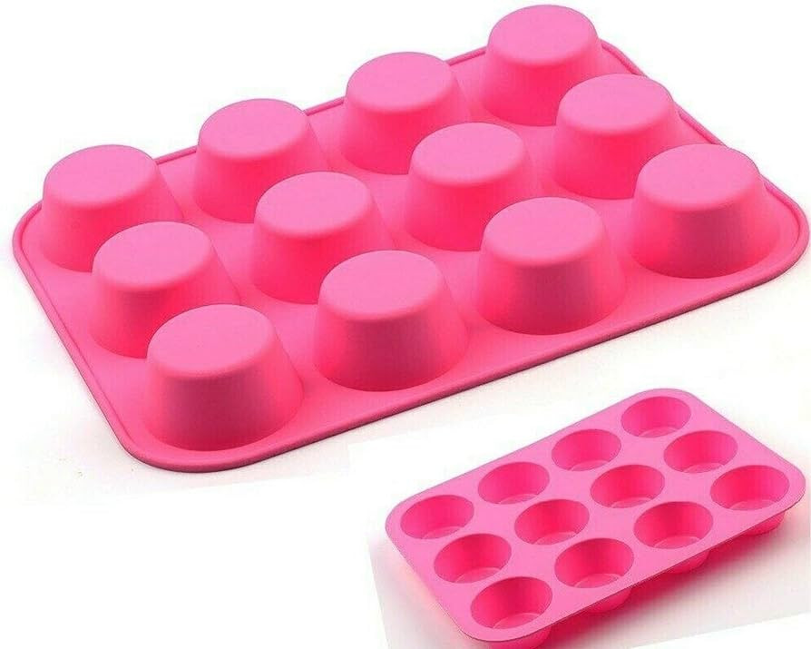 plastific 12 Large Silicone Muffin Yorkshire Pudding Mould Cupcake Baking Bakeware Tray (Pink) | Amazon (US)