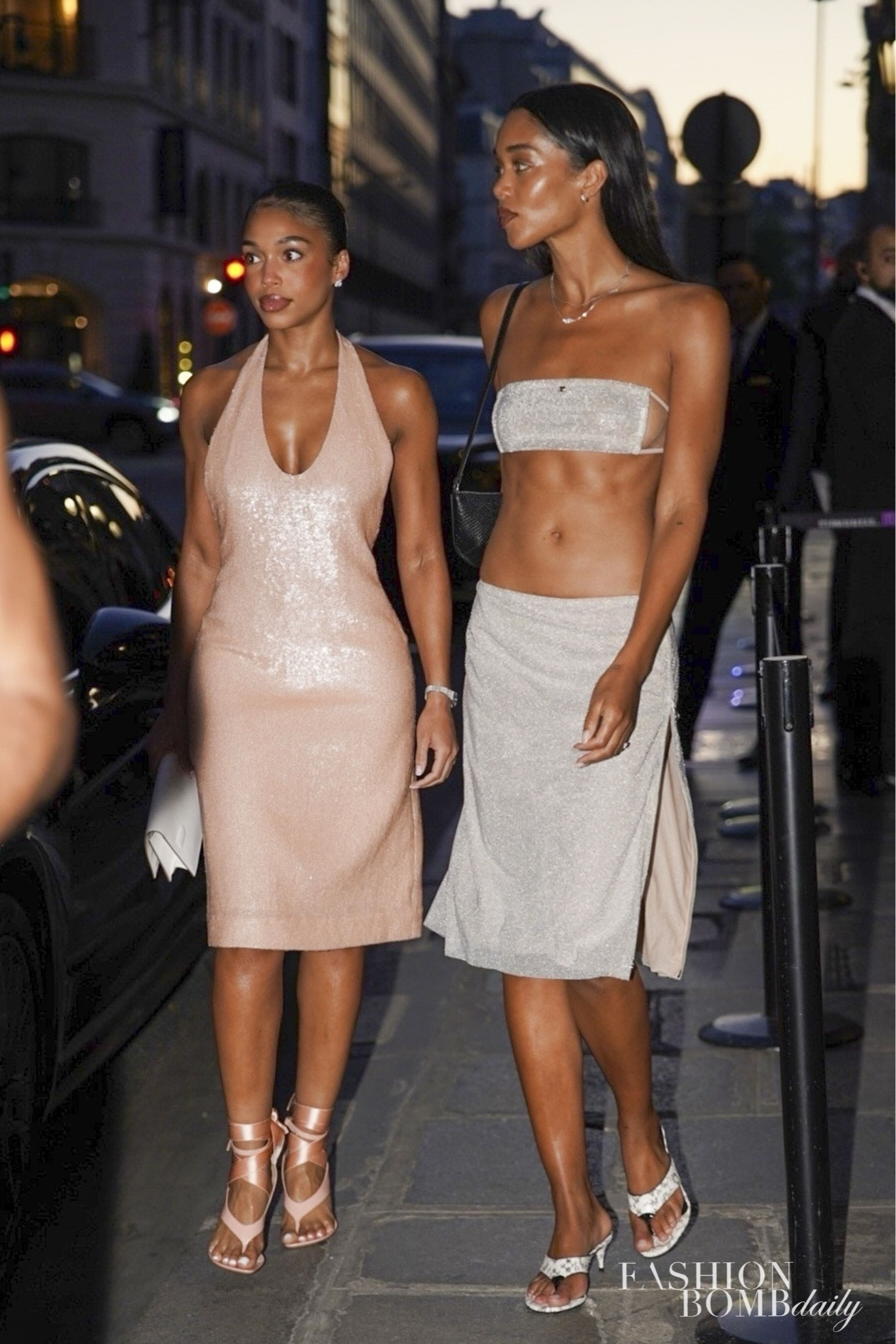@loriharvey and @lauraharrier grabbed dinner in Paris, with #loriharvey in a $369 @lovenookie Siren dress in pink and $1,150 @ferragamo Ribbon sandals. #lauraharrier wore a sheer bandeau and skirt set from @courreges Spring 2025 (similar look pictured).

Find a link to purchase #loriharveystyle at the link in bio. Hot! Or Hmm..?
📸: Backgrid 
#loriharveyfbd #lauraharrierfbd #parisfashion #ferragamo #lovenookie #courreges #celebritystyle #fashionbombdaily